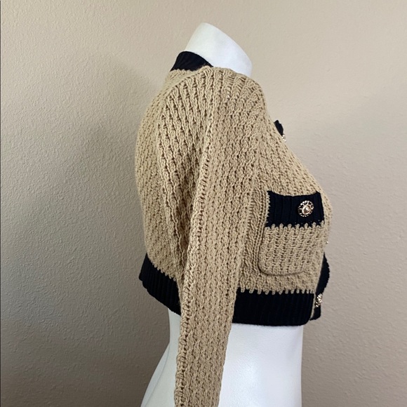 QIUROUYAO designer tan black cropped knit sweater cardigan perfect ❤️❤️❤️ - Picture 6 of 9